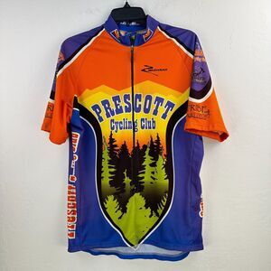 Z Bikewear Jersey Men L‎ Orange Purple Prescott Cycling Club Zip Back pockets
